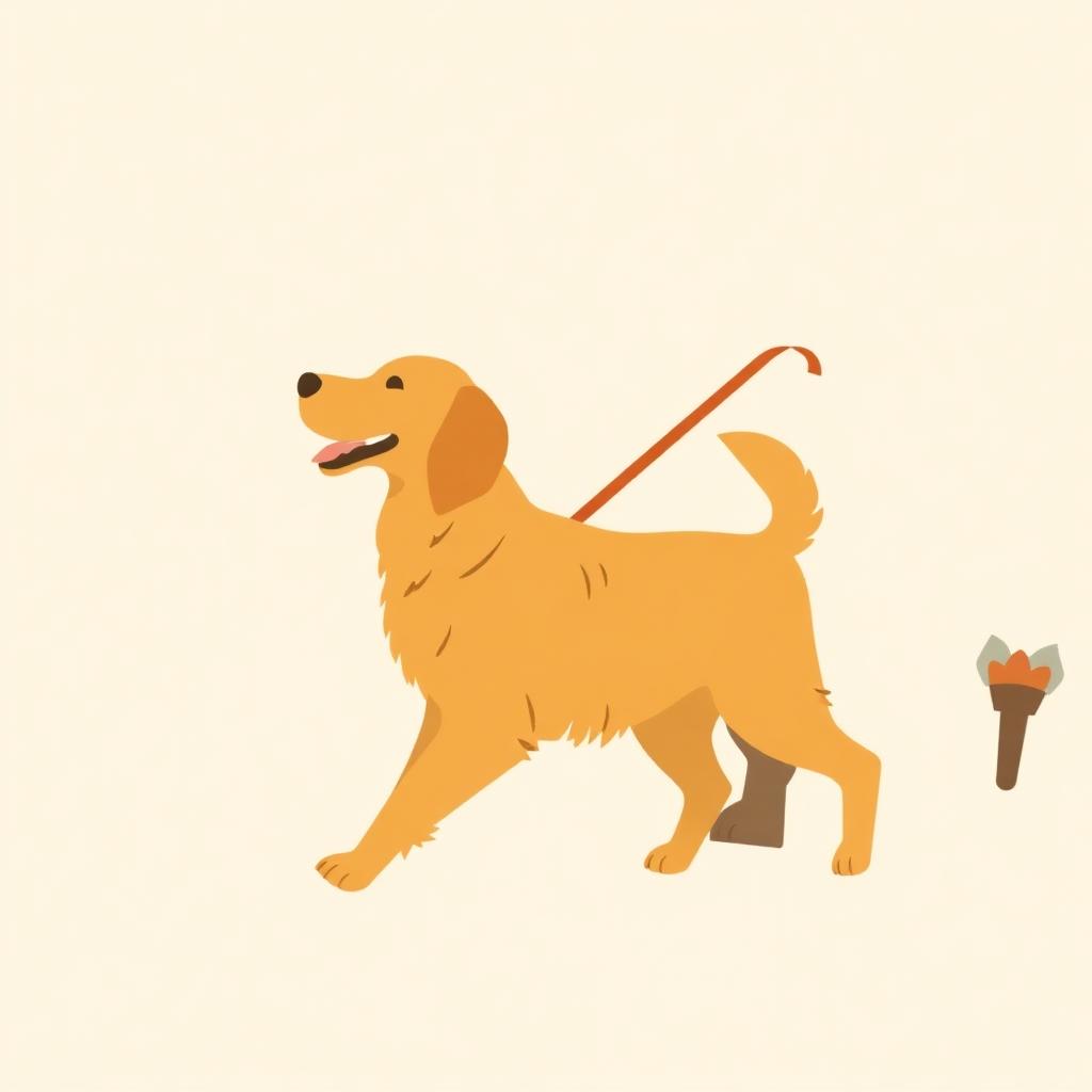 Illustration av en glad hund i koppel på promenad
